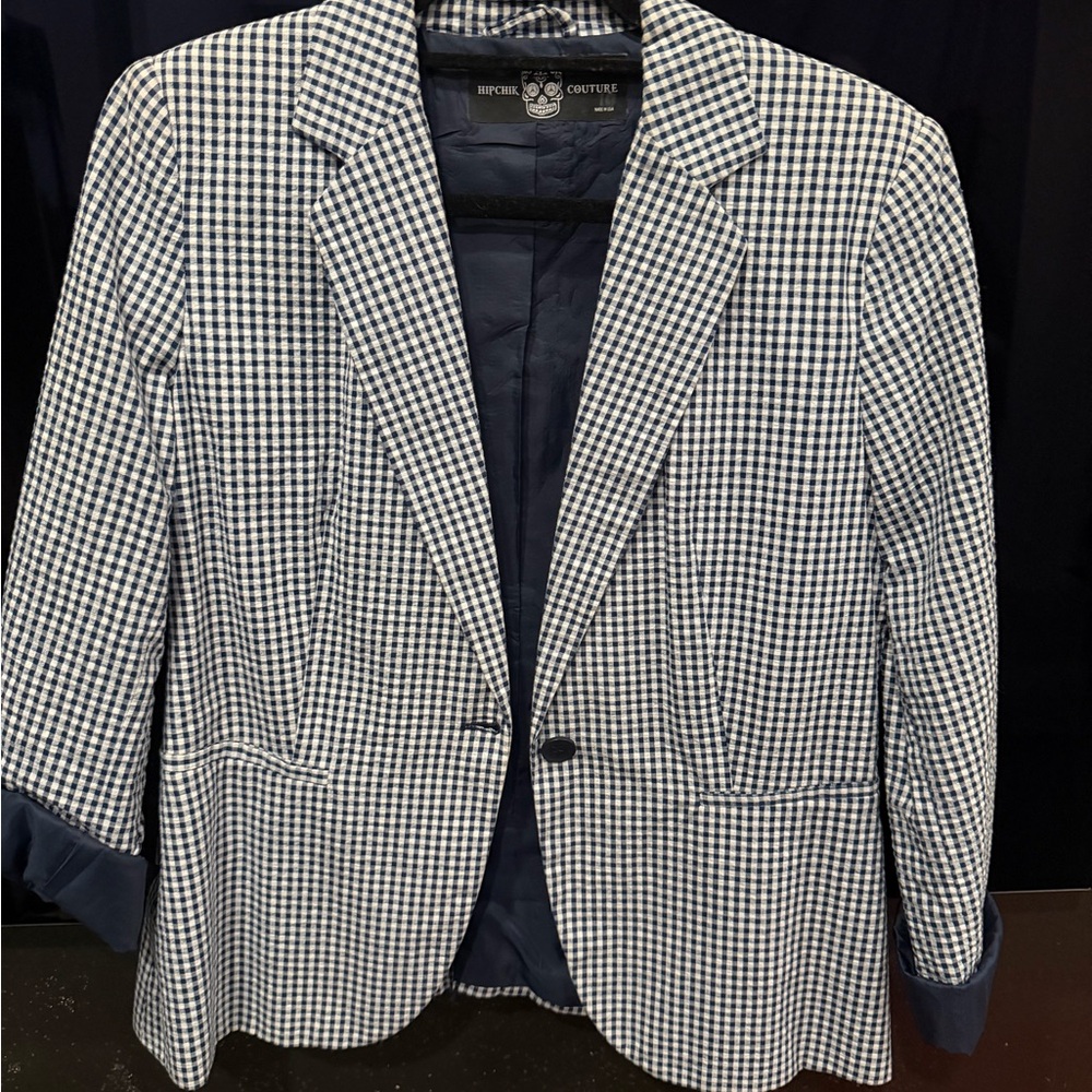 Houndstooth Blazer in Blue and White